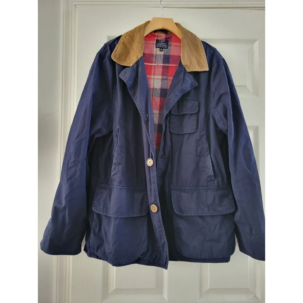 J. Crew Mens Chore Barn Blue brown Corduroy collar size Medium Long sleeve